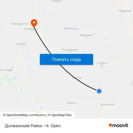 Должанский Район to Орёл map