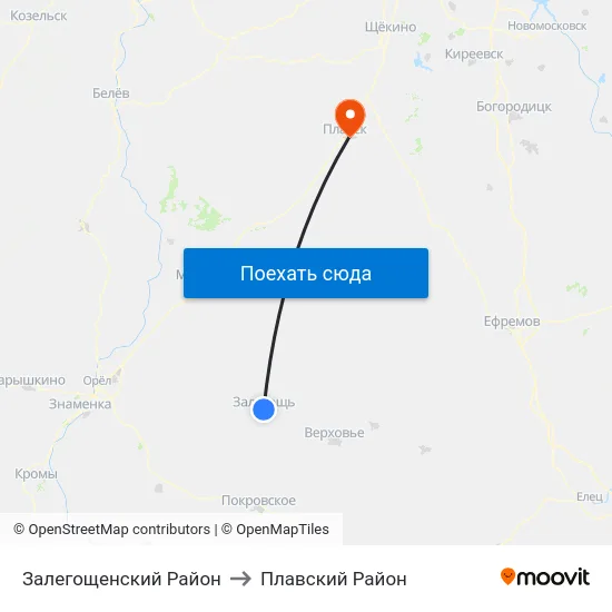Залегощенский Район to Плавский Район map