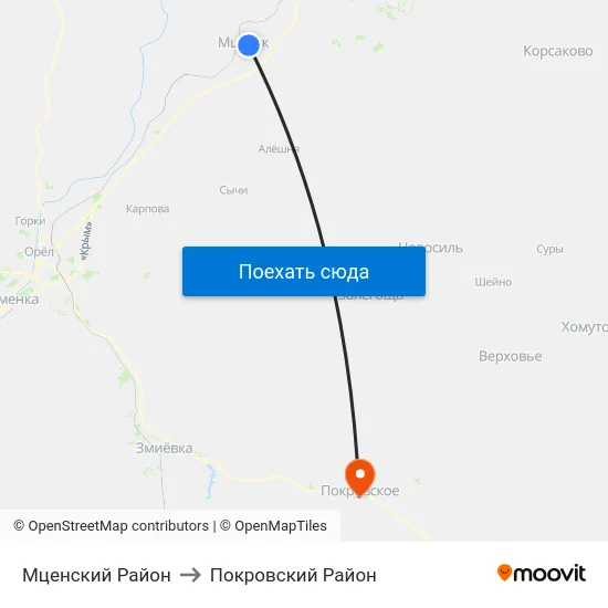 Мценский Район to Покровский Район map