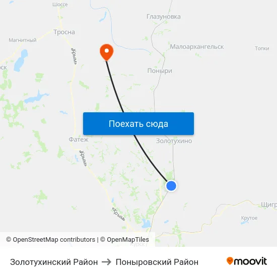 Золотухинский Район to Поныровский Район map