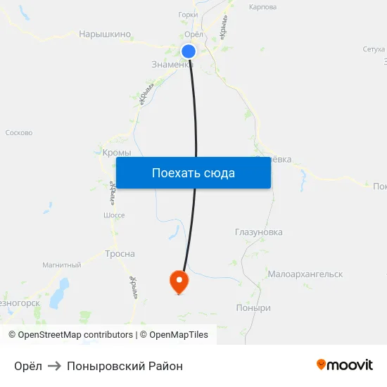 Орёл to Поныровский Район map