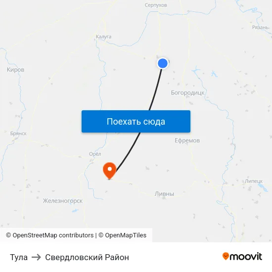 Тула to Свердловский Район map