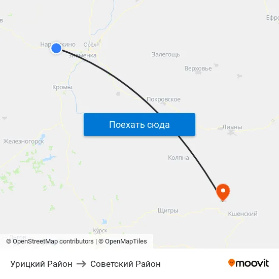 Урицкий Район to Советский Район map