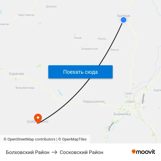 Болховский Район to Сосковский Район map