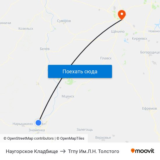 Наугорское Кладбище to Тгпу Им.Л.Н. Толстого map