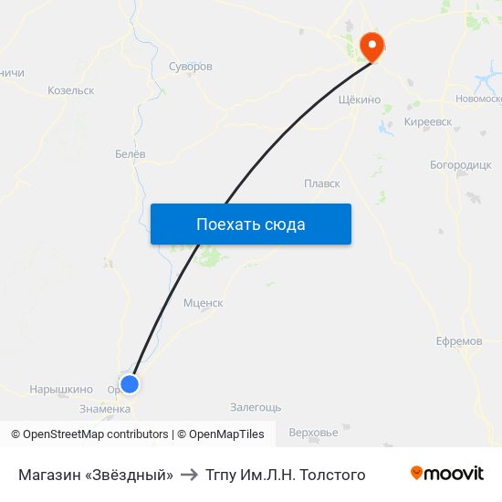 Магазин «Звёздный» to Тгпу Им.Л.Н. Толстого map