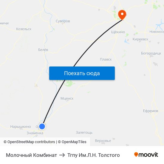 Молочный Комбинат to Тгпу Им.Л.Н. Толстого map