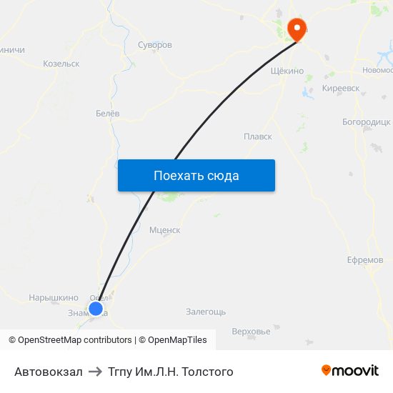 Автовокзал to Тгпу Им.Л.Н. Толстого map