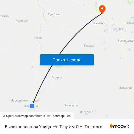 Высоковольтная Улица to Тгпу Им.Л.Н. Толстого map