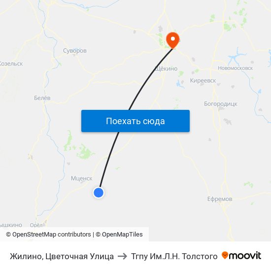 Жилино, Цветочная Улица to Тгпу Им.Л.Н. Толстого map