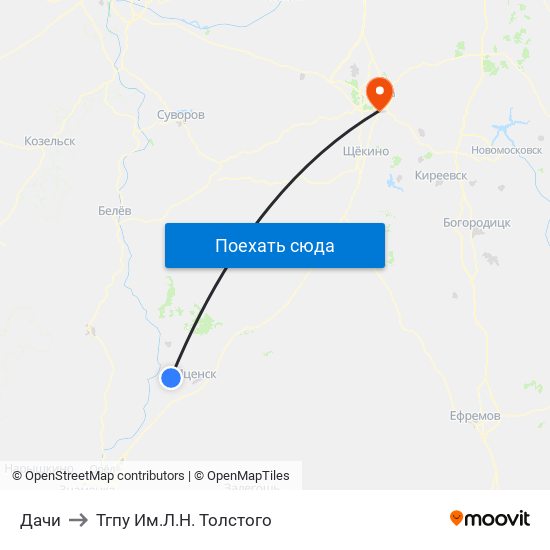 Дачи to Тгпу Им.Л.Н. Толстого map