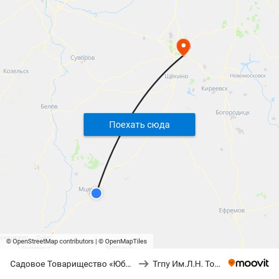 Садовое Товарищество «Юбилейный» to Тгпу Им.Л.Н. Толстого map