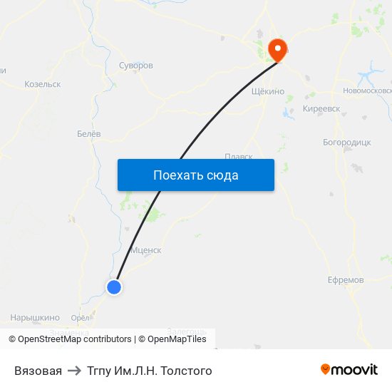 Вязовая to Тгпу Им.Л.Н. Толстого map