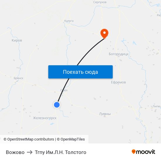 Вожово to Тгпу Им.Л.Н. Толстого map