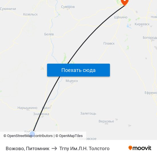 Вожово, Питомник to Тгпу Им.Л.Н. Толстого map