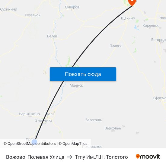 Вожово, Полевая Улица to Тгпу Им.Л.Н. Толстого map