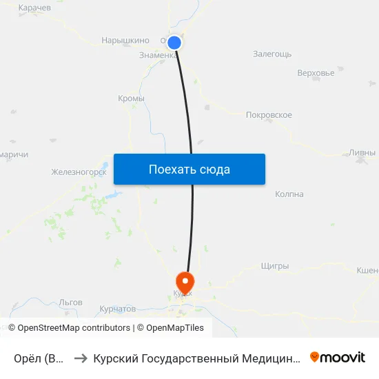 Орёл (Вокзал) to Курский Государственный Медицинский Университет map