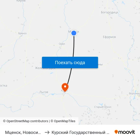 Мценск, Новосильский Переулок to Курский Государственный Медицинский Университет map