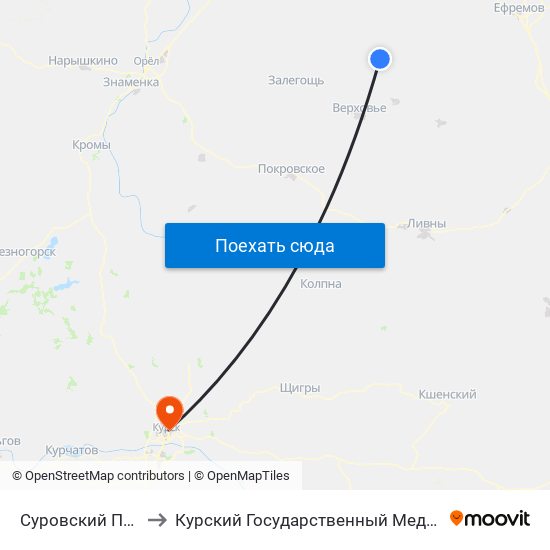 Суровский Перекрёсток to Курский Государственный Медицинский Университет map