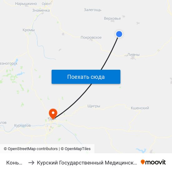 Коньшино to Курский Государственный Медицинский Университет map