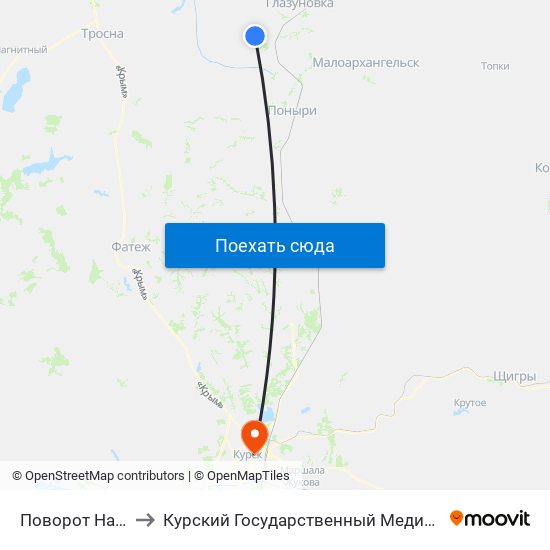 Поворот На Каменку to Курский Государственный Медицинский Университет map