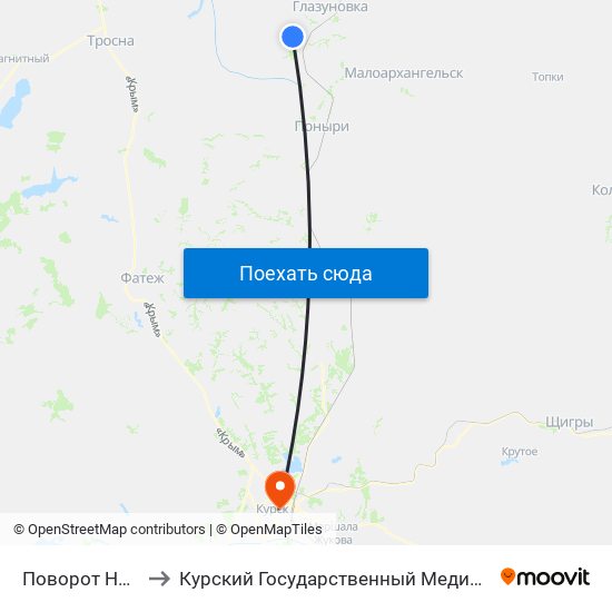 Поворот На Глебово to Курский Государственный Медицинский Университет map