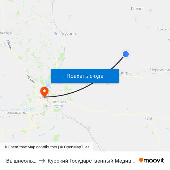 Вышнеольховатое to Курский Государственный Медицинский Университет map