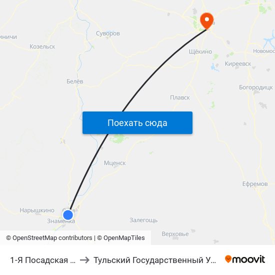 1-Я Посадская Улица to Тульский Государственный Университет map