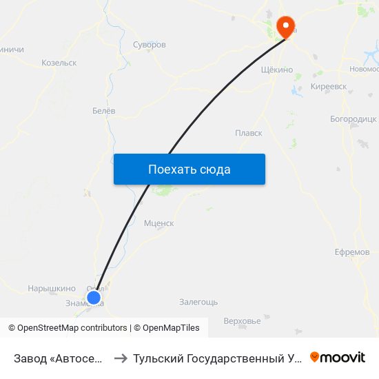 Завод «Автосельмаш» to Тульский Государственный Университет map