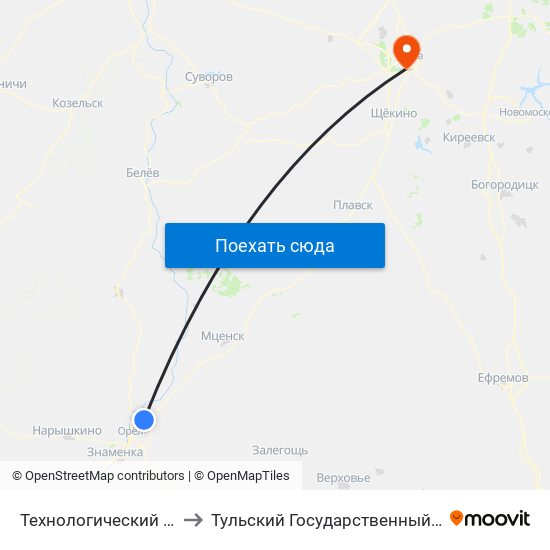 Технологический Техникум to Тульский Государственный Университет map