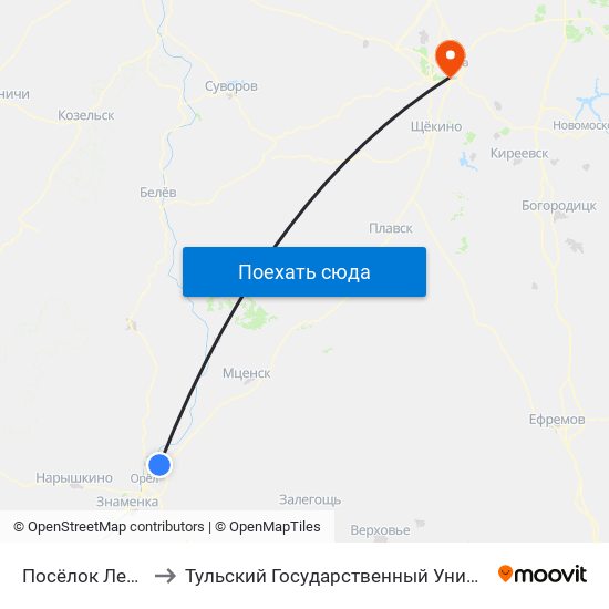 Посёлок Лесной to Тульский Государственный Университет map