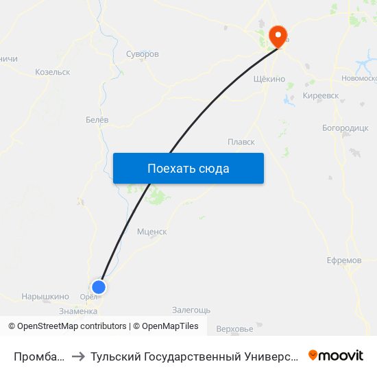 Промбаза to Тульский Государственный Университет map