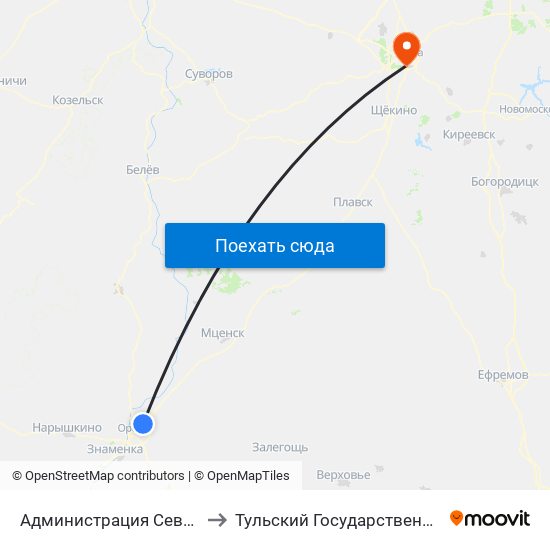 Администрация Северного Района to Тульский Государственный Университет map