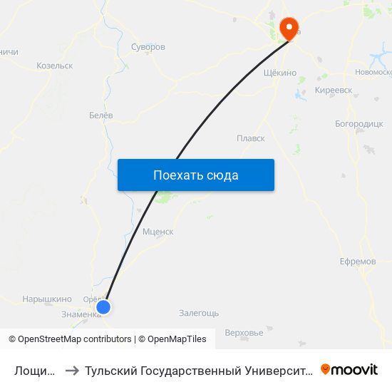 Лощина to Тульский Государственный Университет map