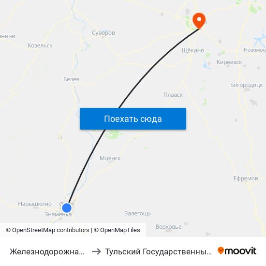 Железнодорожная Больница to Тульский Государственный Университет map