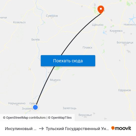 Инсулиновый Завод to Тульский Государственный Университет map