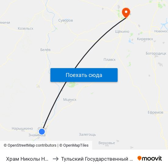 Храм Николы На Песках to Тульский Государственный Университет map