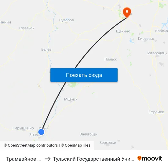 Трамвайное Депо to Тульский Государственный Университет map