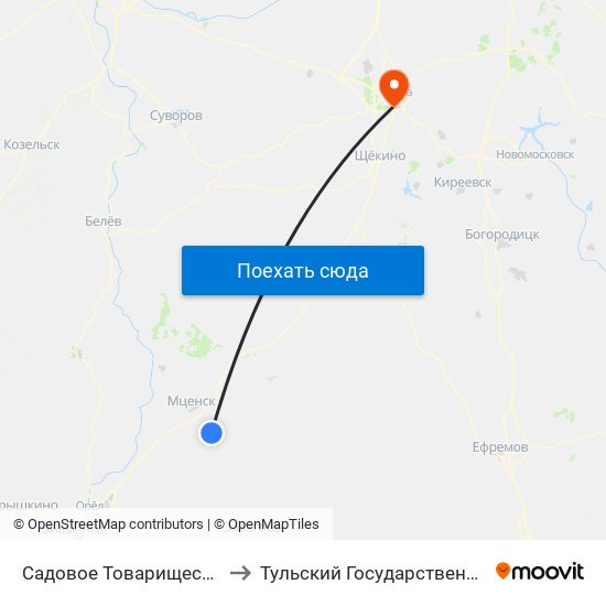 Садовое Товарищество «Пищевик» to Тульский Государственный Университет map