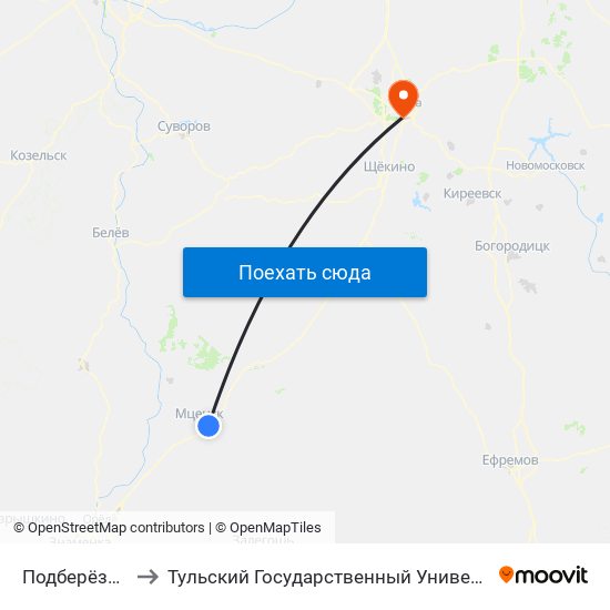 Подберёзово to Тульский Государственный Университет map