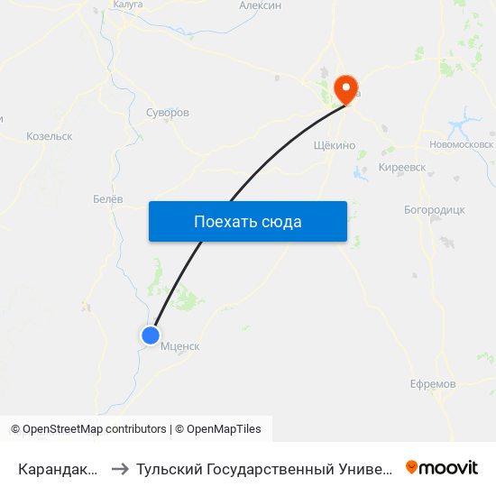 Карандаково to Тульский Государственный Университет map