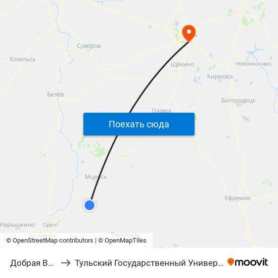 Добрая Вода to Тульский Государственный Университет map