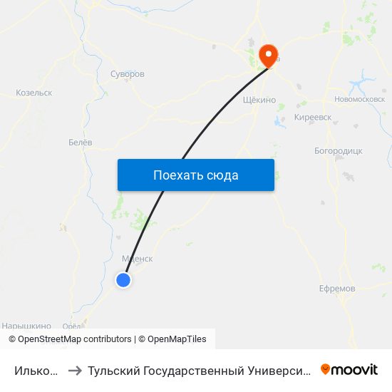 Ильково to Тульский Государственный Университет map