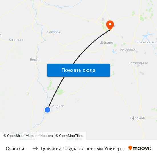 Счастливка to Тульский Государственный Университет map