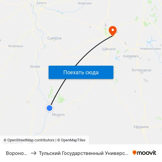 Вороново to Тульский Государственный Университет map