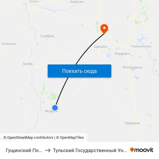 Гущинский Посёлок to Тульский Государственный Университет map