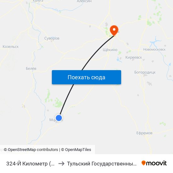 324-Й Километр (Гнеушево) to Тульский Государственный Университет map