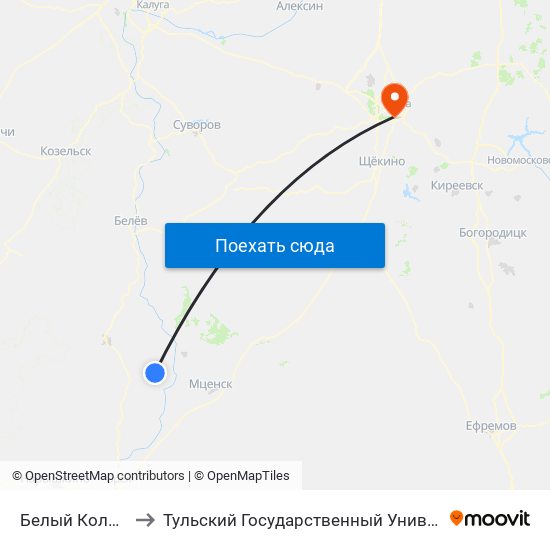 Белый Колодец to Тульский Государственный Университет map