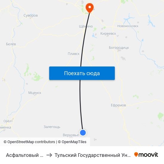 Асфальтовый Завод to Тульский Государственный Университет map