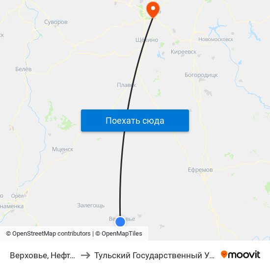 Верховье, Нефтелавка to Тульский Государственный Университет map